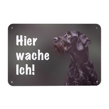 Deutsch Drahthaar DD Schwarz „HIER WACHE ICH!“ Hunde Zaunschild Warnschild Hunde