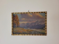 Ölbild auf Holz Kunst alt  Alpen Berge in Holzrahmen signiert