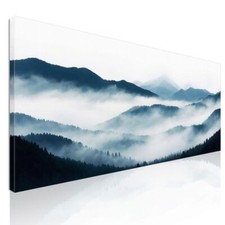 Abstraktes Landschaftsgemälde Misty Mountain Mit Blauen Hügeln Und Wald , abl17 