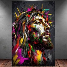 LEINWAND BILD ER XXL ABSTRAKT JESUS CHRISTUS BUNT FARBSPRITZER WAND POSTER P373