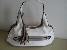 Lederhandtasche weiß/taupe Tragegriff Reißverschluss