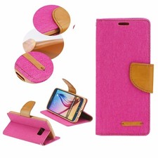 Book Case CANVAS Cover Hülle Handy Tasche Etui Buch Für Huawei P8 Lite 2016