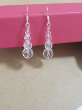 Ausgefallene Damen OHRRINGE mit Kristall Bergkristall 3cm, 925 Silb. Transparent