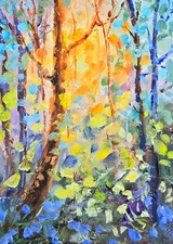 Ölmalerei Abstrakter Wald 13x18 cm original Ölgemälde auf Karton