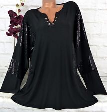 2W Designer Tunika Bluse Shirt Top Lagenlook Longshirt Schwarz Glitzer  6) 56 58