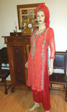 Bollywood Kleidung Afghanische Pakistanische Indische Tunika Lachs Stickerei