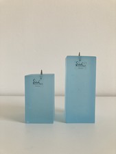 Vintage Set aus 2 Kerzenhaltern Glas Glasblock Eisglas Manufaktur Eisch blau