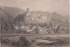 Heidelberg Gesamtansicht Original Stahlstich 1850