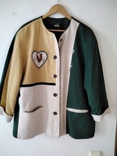 Trachtenjacke, Janker, beige-grün, 44, Cotten, Leinen, Viskose, bestickt