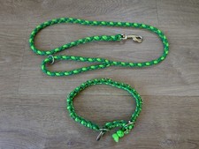 Paracord Zugstopp Halsband 36 cm für Hunde mit Leine 1 m Grün Neongrün
