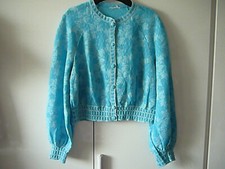3 kurze Spitzenjacke ca. Gr  34/36 hellblau Vintage mit Karo-Spitze Abschlüsse