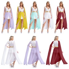 Frauen Griechisch Fließend Kleid Cape Ärmel Cosplay Kostüm Ärmellos Party Tüll