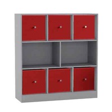 Modernes Bücherregal mit 8 Würfeln breit Regal Aufbewahrung grau mit 6 Stoffschubladen