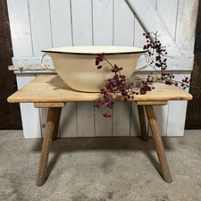 Große Emaille Schüssel mit Griffe Teigschüssel Wanne Farbe: beige / D46 H17 cm