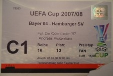 TICKET UEFA Cup 2007/08 Bayer Leverkusen - Hamburger SV
