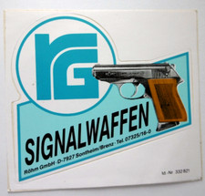 Werbe-Aufkleber rG Röhm Signalwaffen Schreckschuss Signal Pistole RG 800 80er