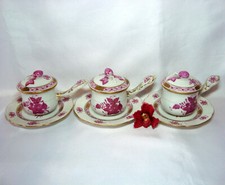 3 x Herend Kakao- Schokoladentasse Deckel Butterpfännchen Apponyi Purpur /dg 320