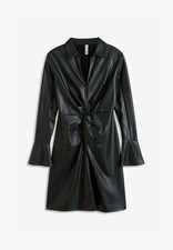 Lederimitat-Kleid mit Kragen und Knotendetail Gr. 40/42 Schwarz Minikleid Neu