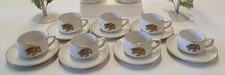 7 Schildkröten Suppentassen von Tirschenreuth mit Untertassen und Goldrand