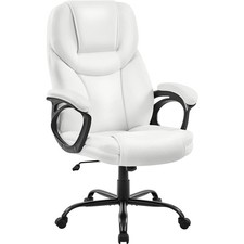 Bürostuhl, Chefsessel, Drehstuhl, gepolstert, weiß - B