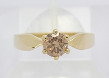 Solitär Ring in 14 kt 14k 585 er Gelb Gold mit Fancy Brillant Braun Diamant 1 ct