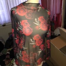 Damen Blumen Oberteile Mesh Transparent Langarm T-Shirt Tops Langarmshirt L Neu