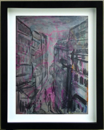 Zeichnung gouache szene rue - gouache, -szene