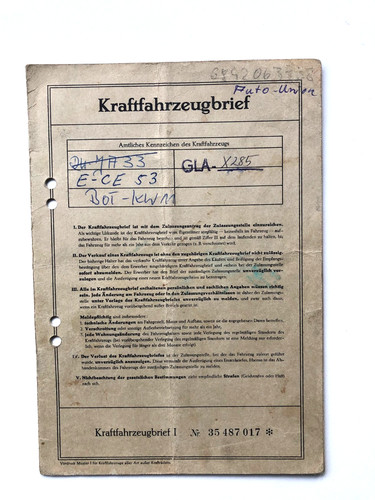 Kraftfahrzeugbrief 1969 auto - kraftfahrzeugbrief,