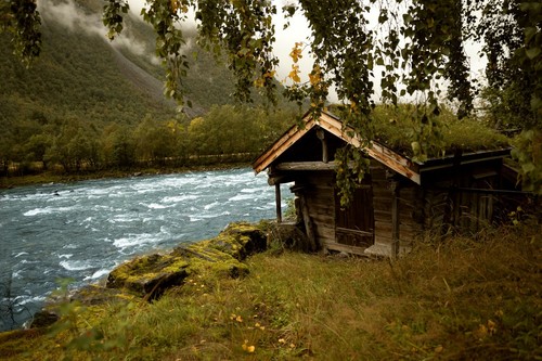 Norwegen holzhütte foto print - foto,