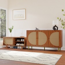 Rattan Sideboard Set Walnuss
