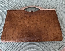 Straußenleder Handtasche vor 1945, Leder, Echt Strauß, Cognacfarben, Vintage