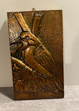 Vogel Kupferbild Reliefbild Relief Handarbeit 25 x 15 cm.