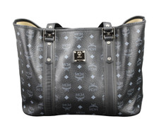 MCM Handtasche Tasche Shopper  schwarz silber Logoprint Damen MEDIUM