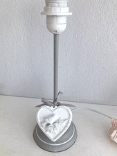 CLAYRE & EEF Lampenfuß mit Herz , Grau - Weiß, H: 33 cm, Tischlampe Lampe