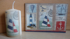 Deko Kerze + Deko HDF - Urlaub Reisen maritim Schiff Leuchtturm Anker Möwe Meer