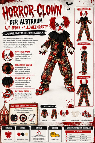 Horror clown kostüm - horror, m