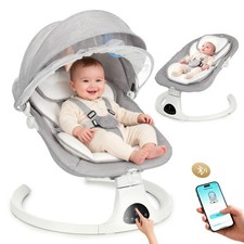 Elektrische Wippe Babywippe Schaukeln Wiege USB mit Musik & Fernbedienung, Grau