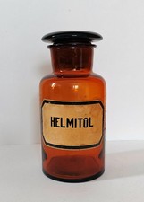 Antike große Apothekenflasche *Helmitol* Braunglas Weithals 500 ml 17,5 cm