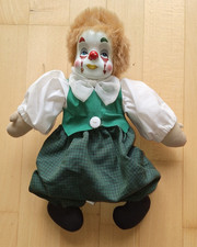 Puppe Clown,  Keramikgesicht, mit Mütze, Gilde Handwerk, ca 30 cm