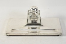 G56L07- Silber 813 Schreibgarnitur mit Glas Tintenfass Finnland datiert 1933