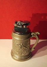 Altes massives Zinn Tischfeuerzeug Gasfeuerzeug PFERDE PFERD silbern Brennt!