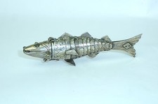 Judaica / Behälter / Fisch mit Smaragdaugen 88er Silber Russland Russia XIX Jh.