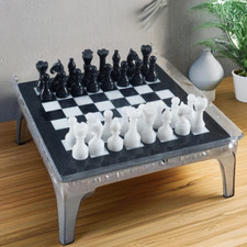 Handgefertigtes Schachbrett-Set aus schwarzem und weißem Onyx/Marmor 30 cm Ge...