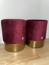 Kare Design, 2 Hocker,rot+ Gold,rund,samtartig, H 42cm,Durchmesser 34 cm