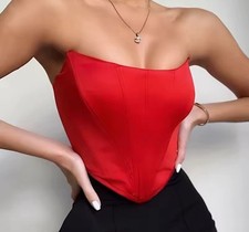 Top Korsage Rot Satin Schulterfrei sexy Bustier Korsett