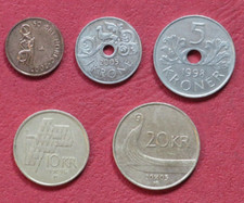 Norwegen Set 6: 7 Münzen 0,5-20 Kroner ab 1994 gebrauchte Erhaltung (USED)