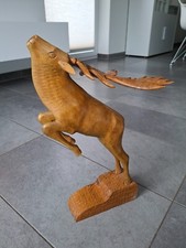 Alte Holzfigur Hirsch Hirschgeweih Rotwild Wild Jagd Trophäe Handarbeit