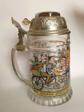 Krug Biergrug Radler Fahrrad Seidel Klingel Bike Velo Bierglas Zinndeckel Zinn