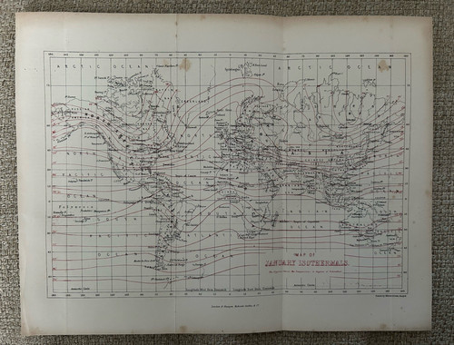 Antiker druck klimakarte 1857 - klimakarte,