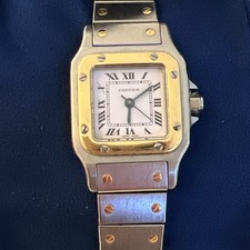 Vintage Cartier Santos Galbee 18k Gelbgold & Stahl Quarz Damenuhr 24 mm